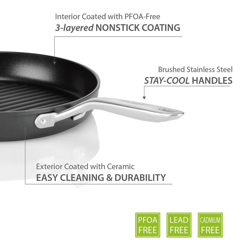 TECHEF - Onyx Collection, 12-inch Grill Pan For Stove Top, Nonstick Grill Pan For indoor cooking, PFOA-Free, Heavy-Duty Aluminum, Made In Korea (No Induction) - Image 5